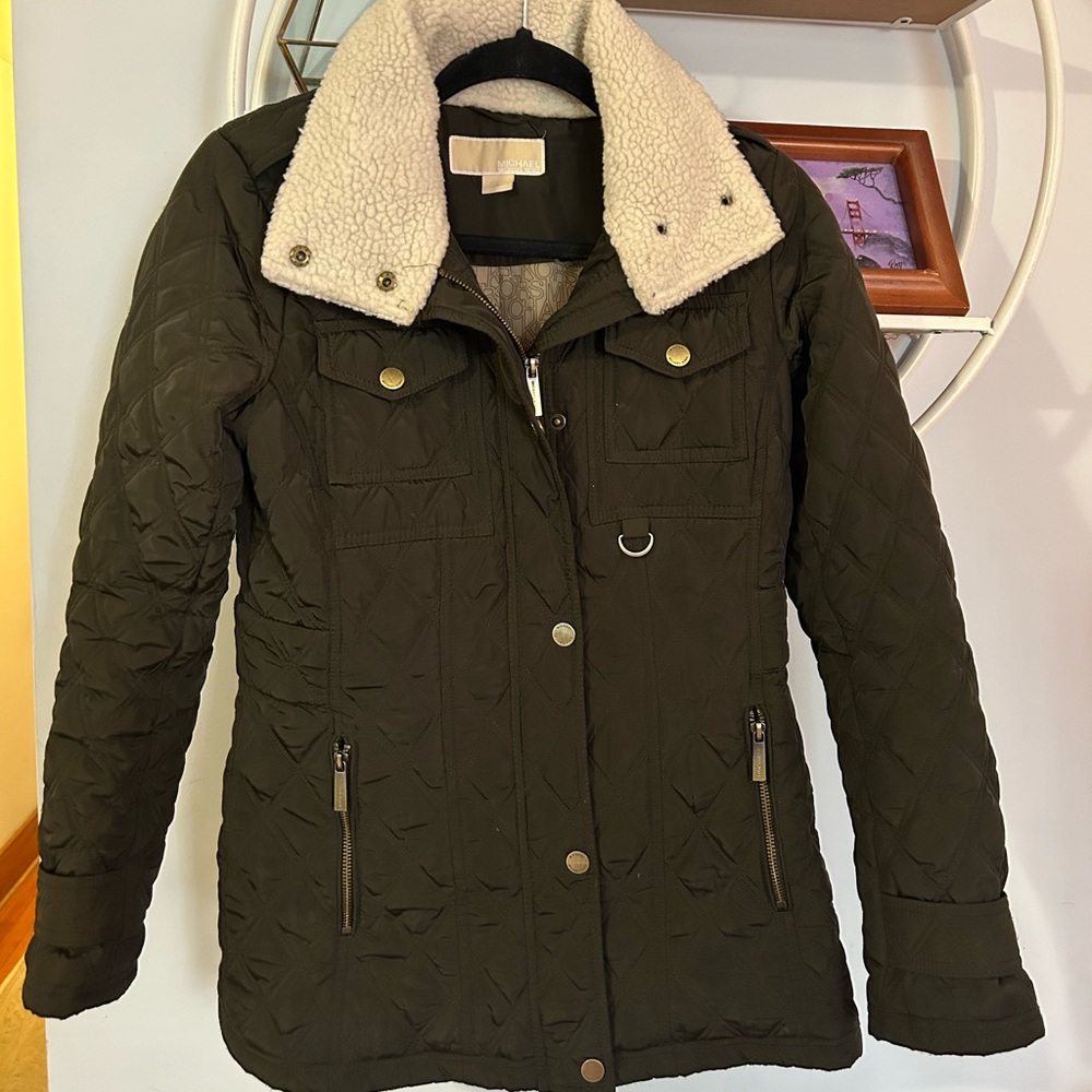 Michael Michael Kors Women's XS Extra Small Olive Green Quilted Jacket Coat